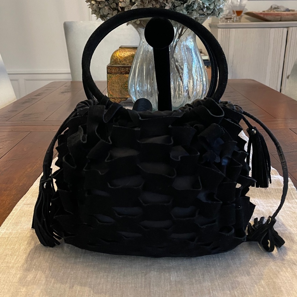 Black Suede and Nylon Handbag